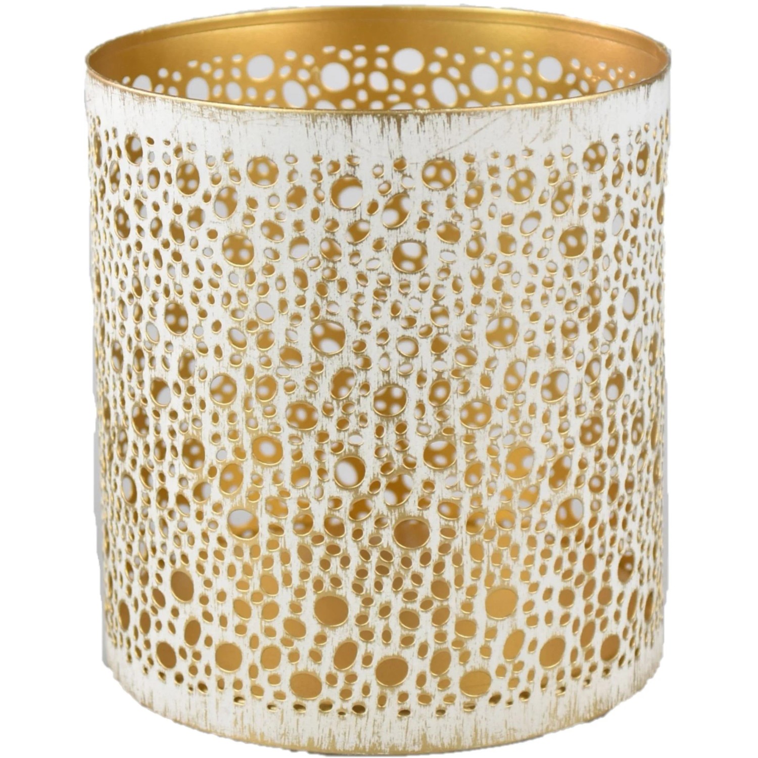 Deko-Windlicht Kreisstanz aus Metall 12 cm Weiß-Gold