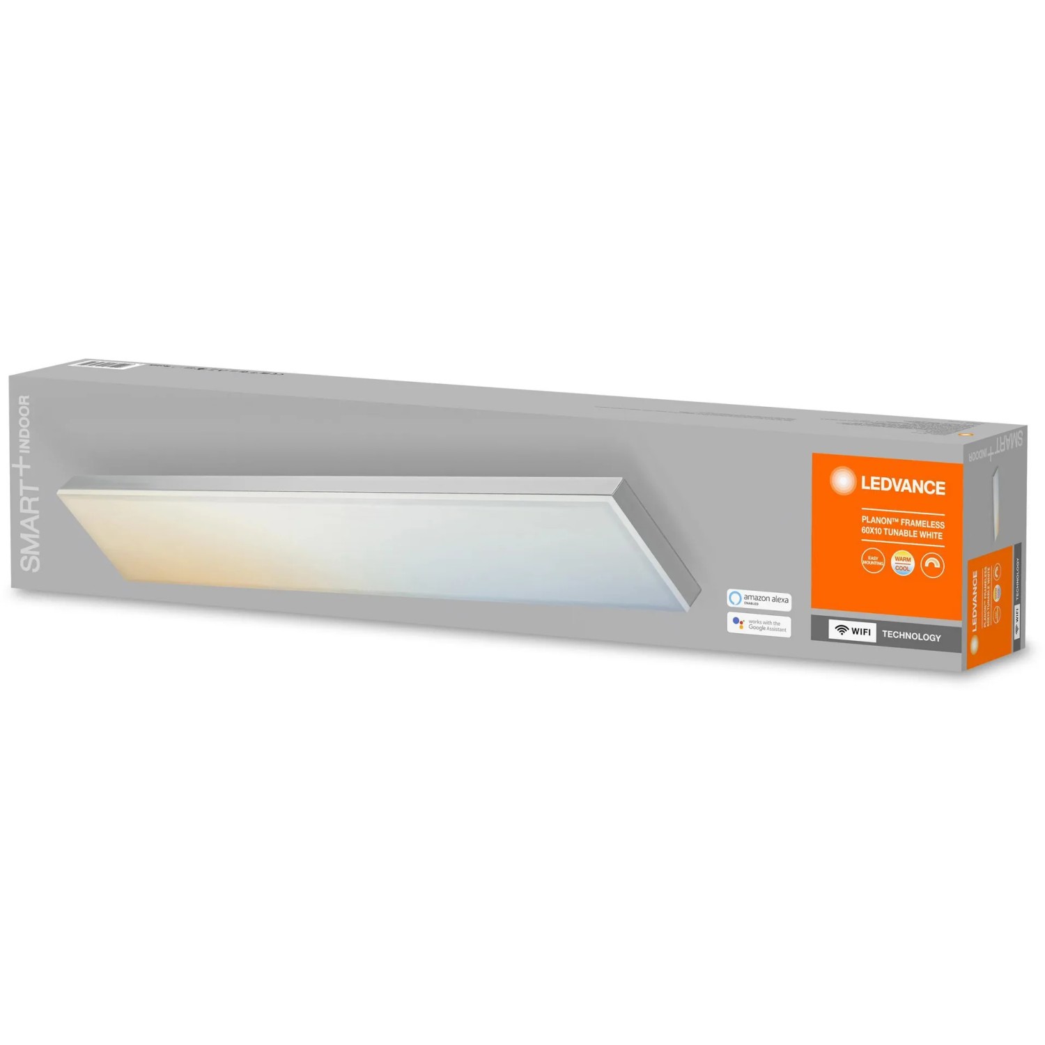 Verpackung der Ledvance Smart+ WiFi Deckenleuchte Planon, rahmenlos, 60x10cm, Tunable White.
