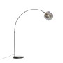 Schwarze Bogenlampe Zuzanna mit Rauchglas und goldenen Details für Innenräume.