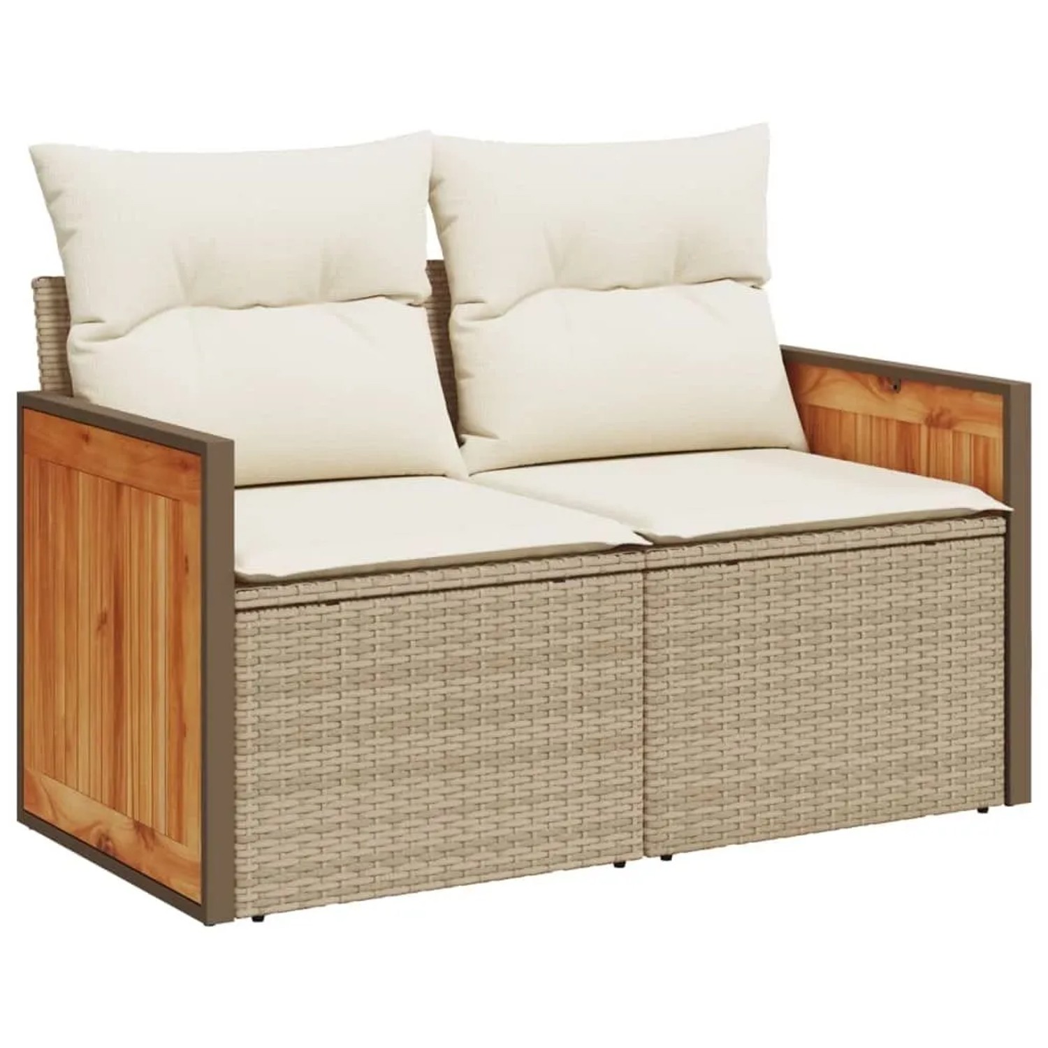 vidaXL Gartensofa mit Kissen 2-Sitzer Beige Poly Rattan 366084 günstig online kaufen