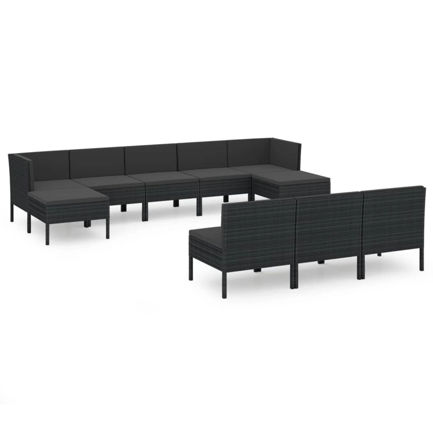 vidaXL 10-tlg Garten-Lounge-Set mit Auflagen Poly Rattan Schwarz Modell 18