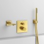 Ideal Standard Brausehalter Idealrain Atelier eckig in Gold gebürstet mit Handbrause und Armatur.