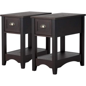 Costway 2er Set Beistelltisch mit Schublade und Ablage Walnuss