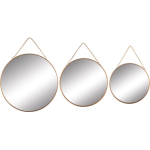 Wandspiegel-Set Safari Lodge, 3 goldene, runde Spiegel mit Kettenaufhängung.