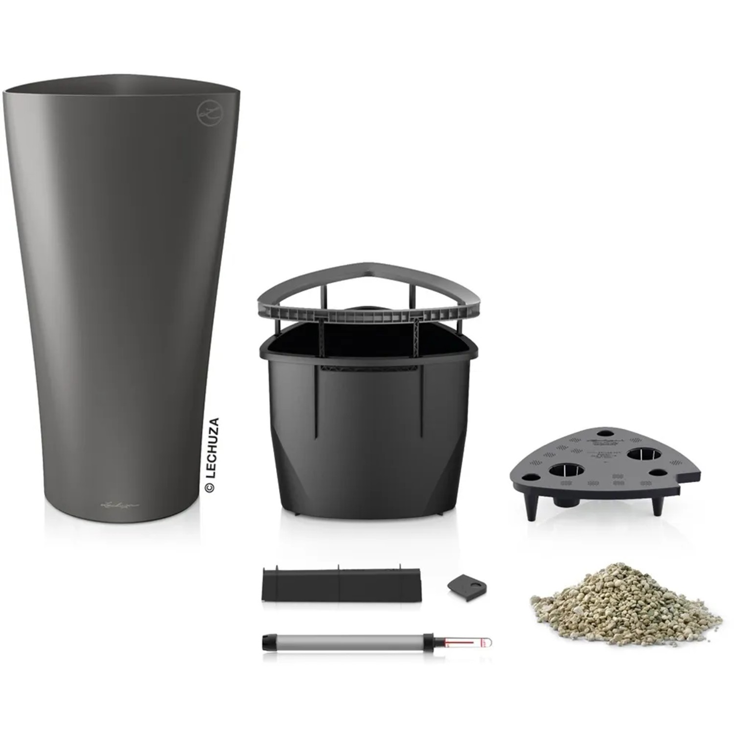 Lechuza Delta Premium Pflanzgefäß Anthrazit metallic, Pflanzsäule mit Zubehör und Bewässerungssystem.