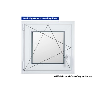 Weißes Kunststofffenster, 60x60 cm, DIN links, 3-fach Verglasung.