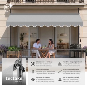 Tectake Klemmmarkise Mit Handkurbel  Ohne Bohren  Uv Beständig Höhenverstellbar 211   304 cm 400 x 180 cm 180 x 400 x 304 cm Hellgrau