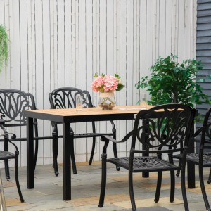 Outsunny Gartentisch  Aluminium Kunststoff Naturholz 140L x 90B x 74H cm
