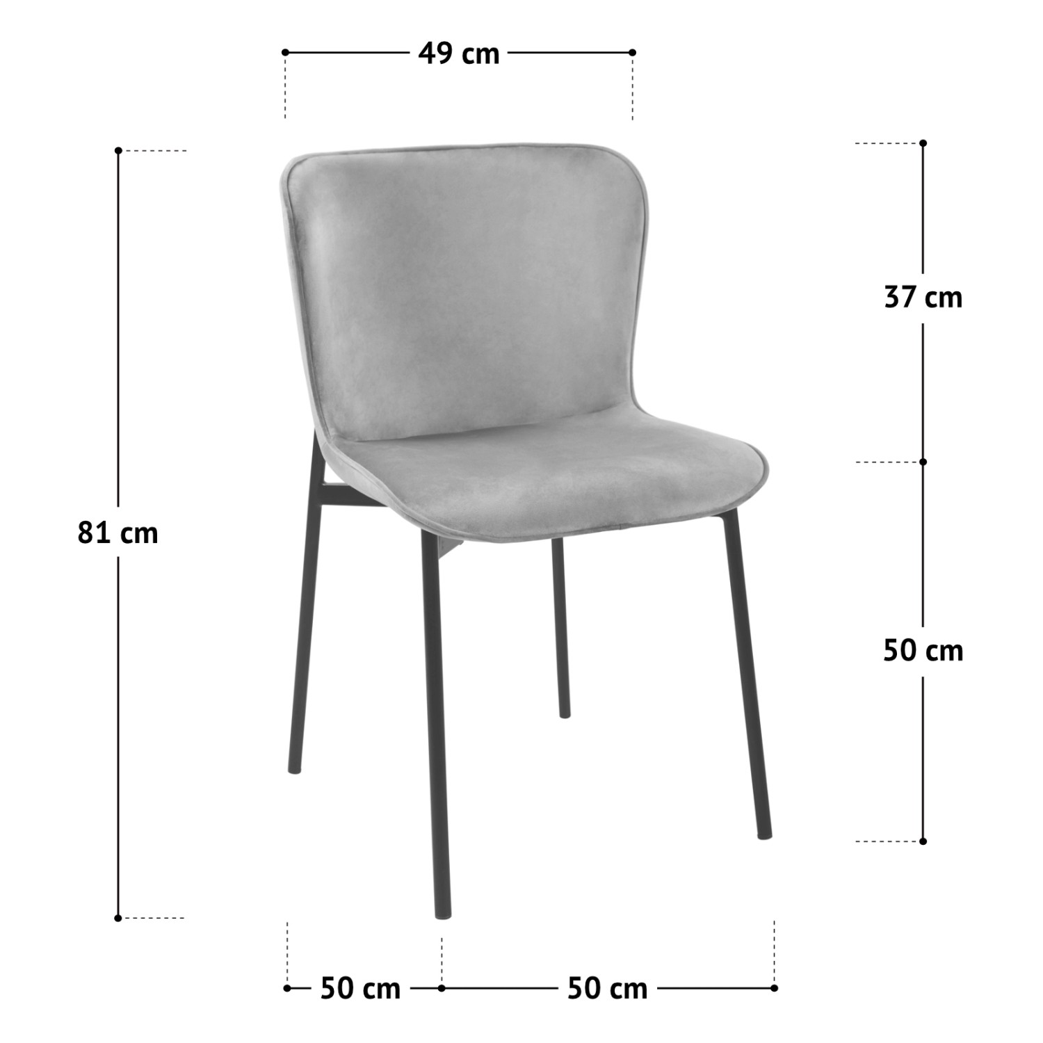 Svita Mary Esszimmerstuhl 2er Set, taupefarbener Samt, schwarze Beine, ohne Armlehnen.