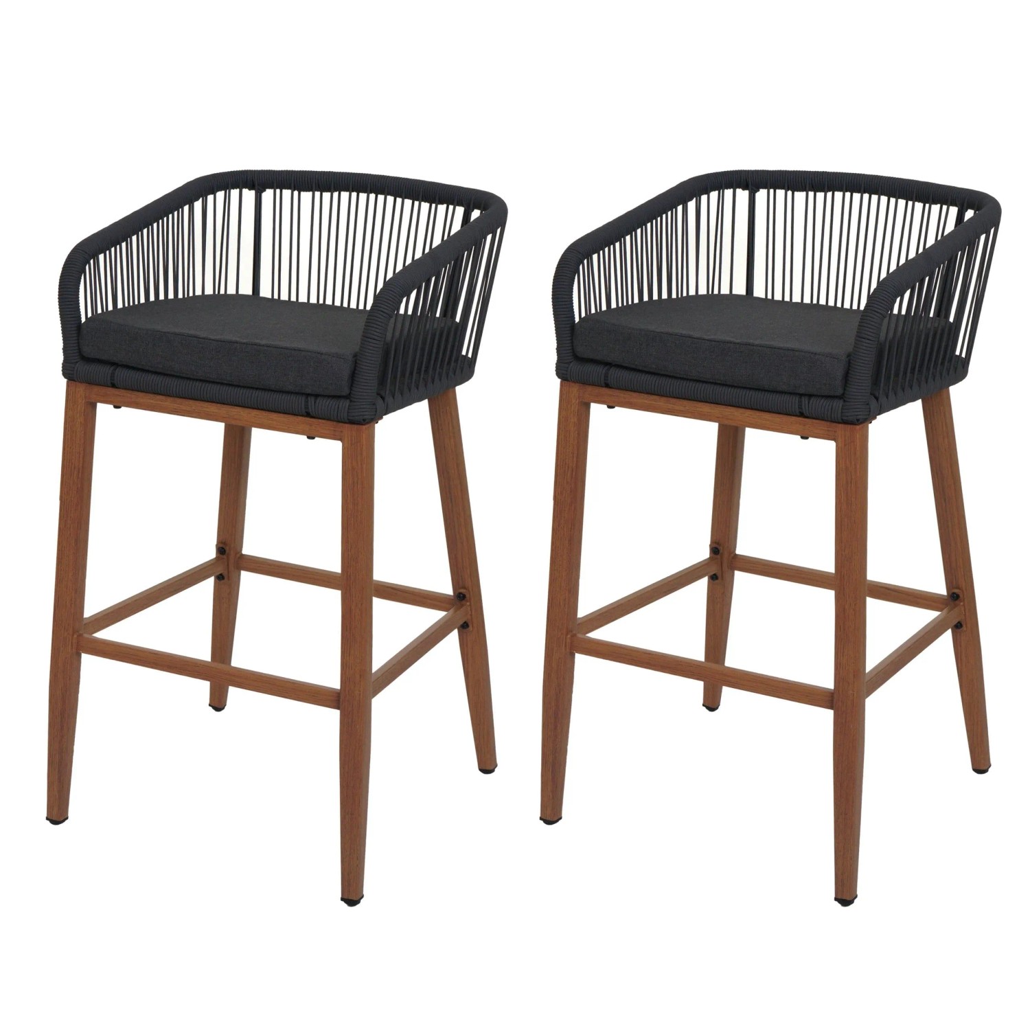 MCW Barhocker O22 2er-Set Anthrazit Kissen Dunkelgrau Holz-Optik günstig online kaufen