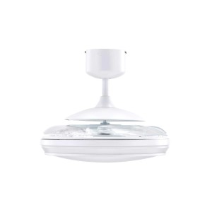 Weißer BEACON Deckenventilator Fanaway EVO 1 mit LED-Beleuchtung und Fernbedienung.