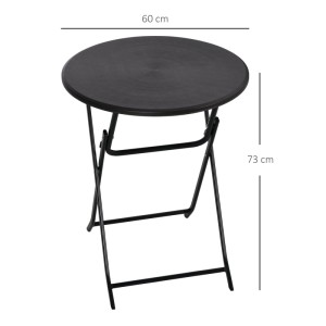 Runder, dunkelgrauer Outsunny Klapp-Gartentisch aus Stahl und HDPE, Ø60x73 cm, Holzoptik.