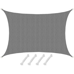 Rechteckiges, graues AMANKA Sonnensegel (3x4m) aus HDPE mit Seilen und D-Ringen.