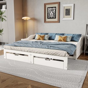 PXloue Ausziehbar Tagesbett aus Massivholz mit 2 Schublade 90/180x200cm