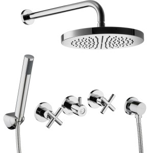 PaulGurkes Duschset: runde Regendusche, Stabhandbrause, Kreuzgriff-Unterputzarmaturen in Chrom. Komplettes Brauseset.
