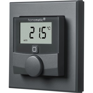 HmIP Wandthermostat mit Feuchtigkeitssensor in Anthrazit für die Hausautomation.