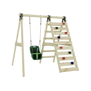 REBO Schaukel Veilchen Dunkelgrün mit Kletterwand aus Holz für Spiel & Spaß im Garten.