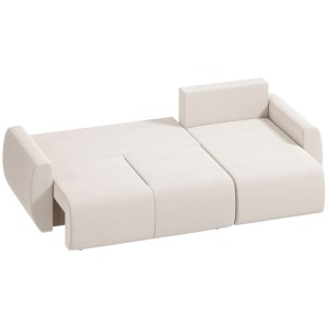 Cremeweißes HOMCOM Schlafsofa mit L-förmiger Chaiselongue, ausgeklappt als Bett. Weicher Veloursbezug, vielseitig.