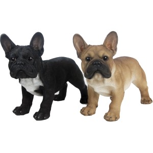 Deko-Figuren: Französische Bulldoggen in Schwarz und Beige, 35 cm, für die Gartendekoration.
