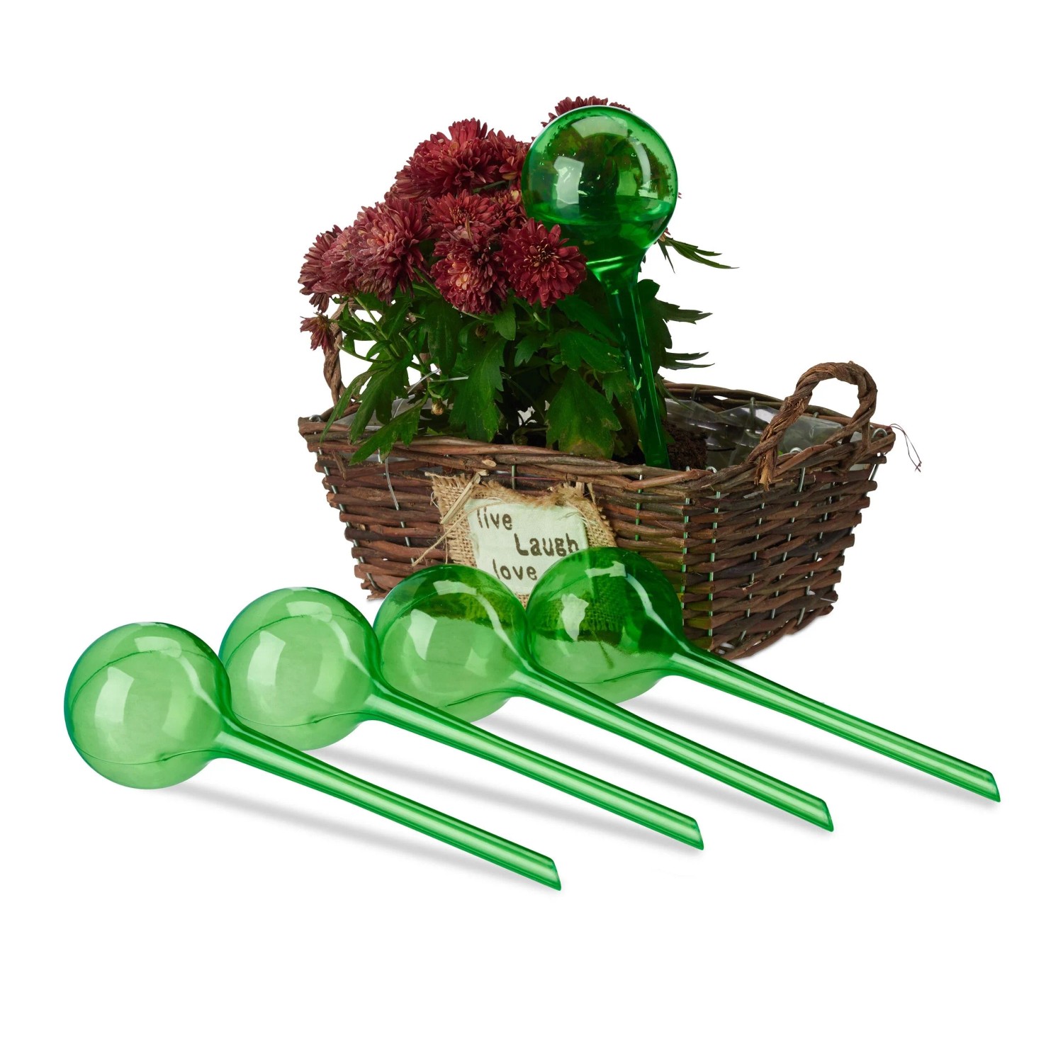 Relaxdays Bewässerungskugeln 5er Set Kunststoff Grün Dosiert 28 cm x 8 cm
