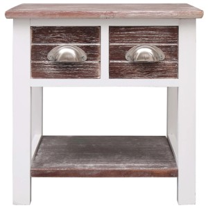 Brauner vidaXL Beistelltisch aus Paulownia-Holz mit 2 Schubladen und Ablage.