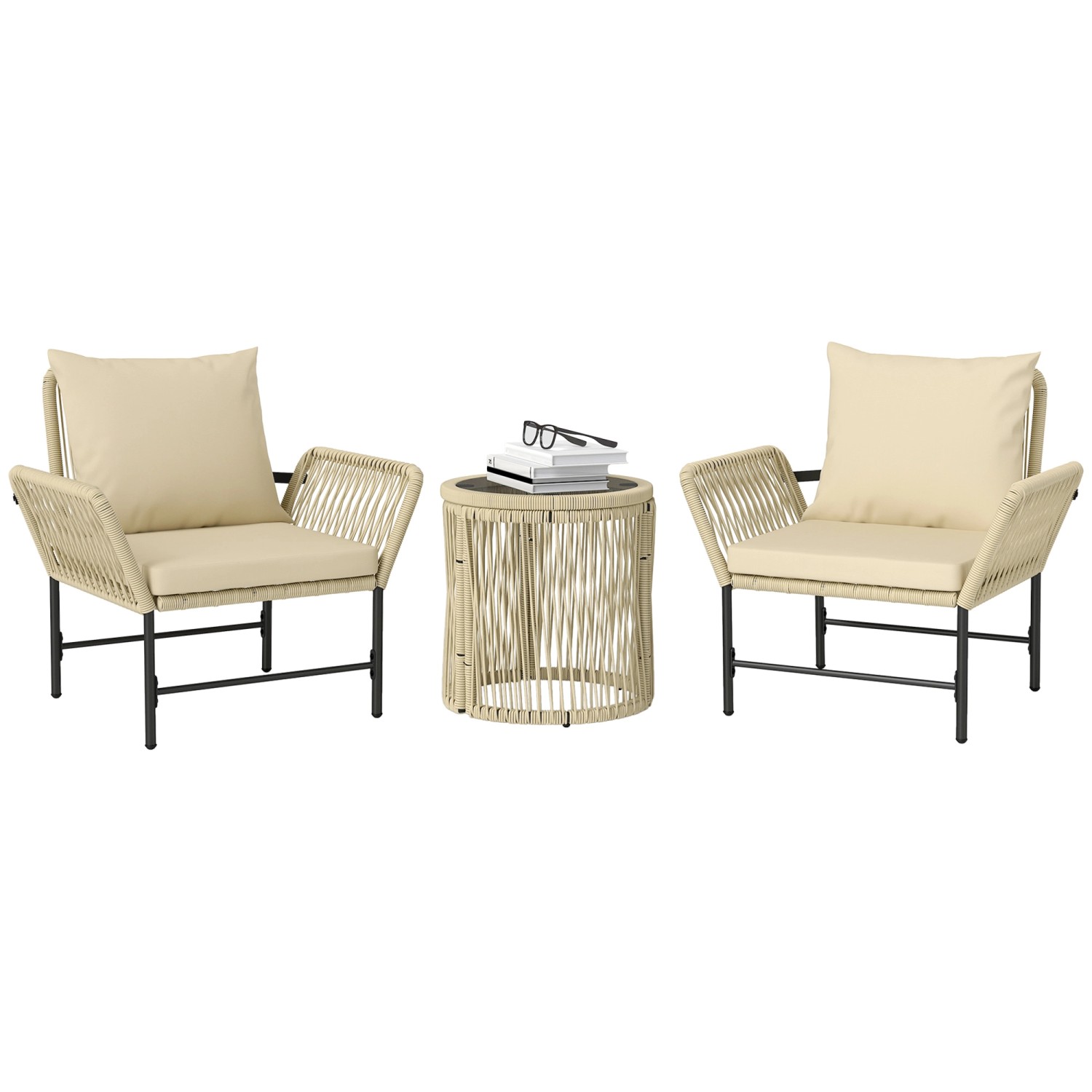 Outsunny Rattan Gartenmöbel-Set Stahl PE-Rattan 80L x 74B x 79H cm Khaki günstig online kaufen