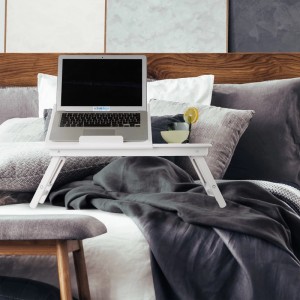 Relaxdays Laptoptisch Bambus Weiß Klappbar Höhenverstellbar 24 cm x 60 cm x 35 cm 2,5 kg