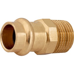 Übergangsnippel aus Rotguss, 15 mm x 21 mm (R 1/2), für Pressfittings.