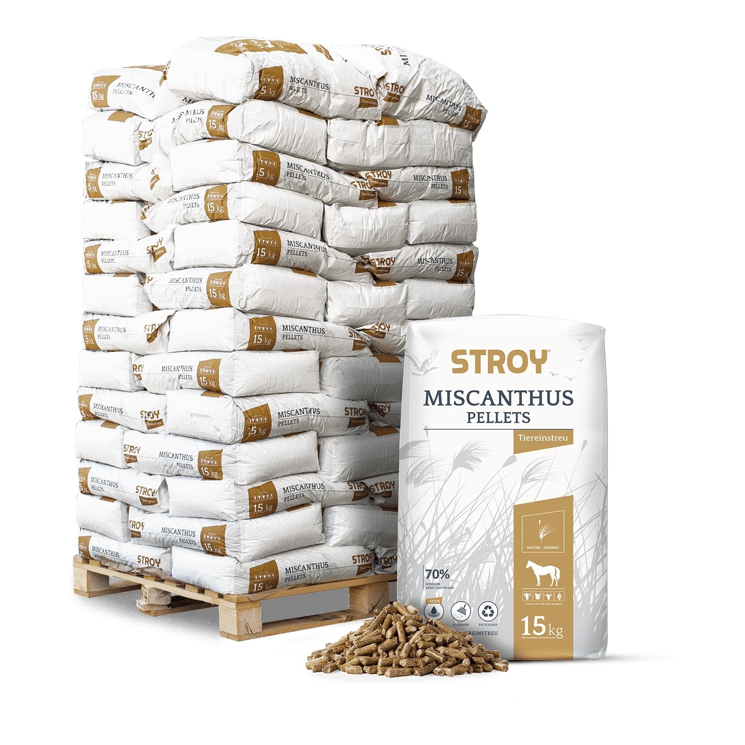 Stroy Miscanthus Pellets Einstreu 15kg x 65 Sack 975kg Palette