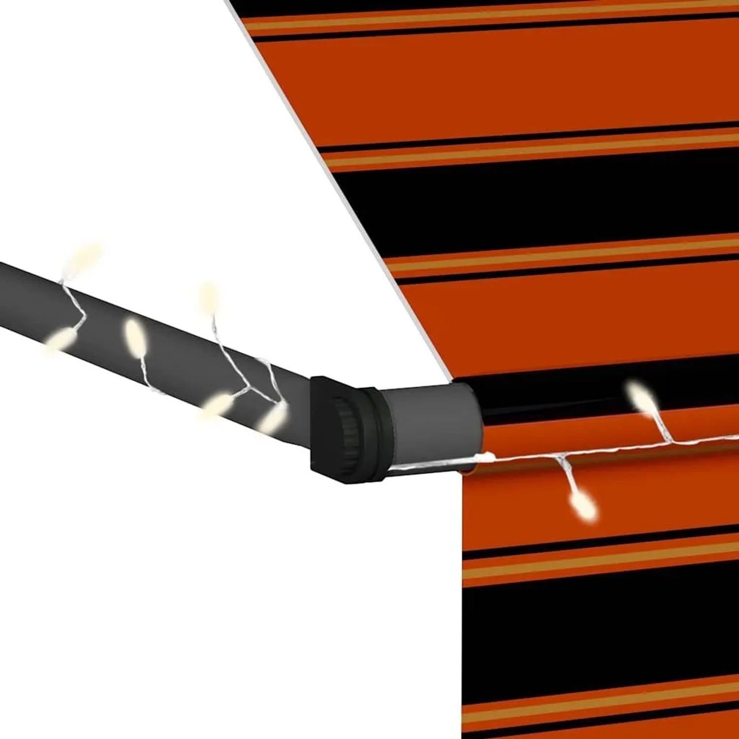 Detailansicht: Orange-braune vidaXL Markise mit LED-Beleuchtung.