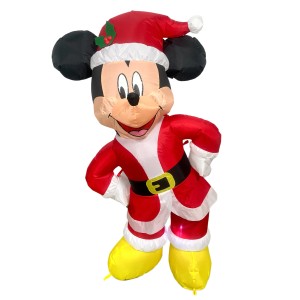 Aufblasbarer Disney Mickey als Weihnachtsdeko, 124 cm, rot, mit Nikolausmütze.