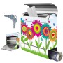 Edelstahl Briefkasten mit Zeitungsfach und buntem Blumen Motiv. Rostfreier Wandbriefkasten mit Schlüssel.