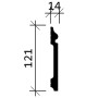 Profilzeichnung der weißen PROFHOME Sockelleiste (121x14mm) im 24m Set.