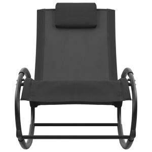 Schwarze vidaXL Sonnenliege mit Kissen, Stahlgestell und Textilene-Bezug.