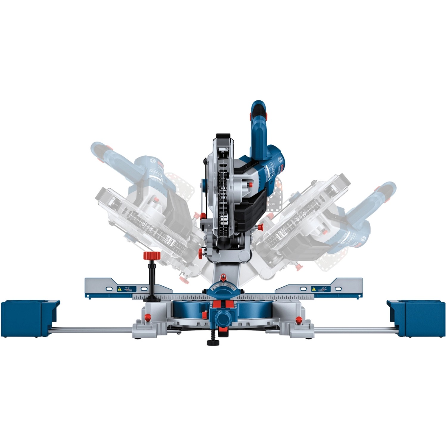 Bosch Professional Akku-Kapp- und Gehrungssäge GCM 18V-216 D mit zwei Sägeblättern.