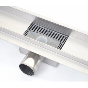 MCW Duschrinne D94a, 120cm, aus Edelstahl mit Siphon und Bodenablauf für ebenerdige Dusche.