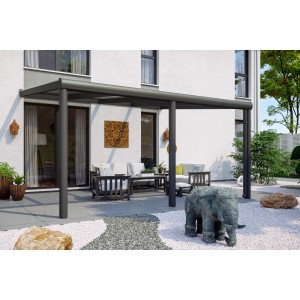 Skan Holz Terrassenüberdachung Garda, 434x257 cm, Aluminium Anthrazit mit Polycarbonat-Dach.