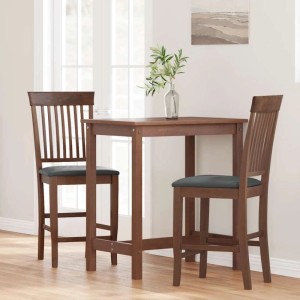 Braune vidaXL Barhocker aus Massivholz, 2er-Set mit grauen Kissen, passend zu Bartisch.