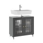 Grauer Vicco Waschbeckenunterschrank Malte (60 cm) mit Waschbecken und zwei Glastüren.