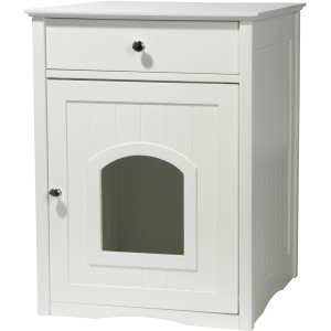 Weißer Dobar Katzenschrank Mohrle aus Holz mit Schublade und Eingang