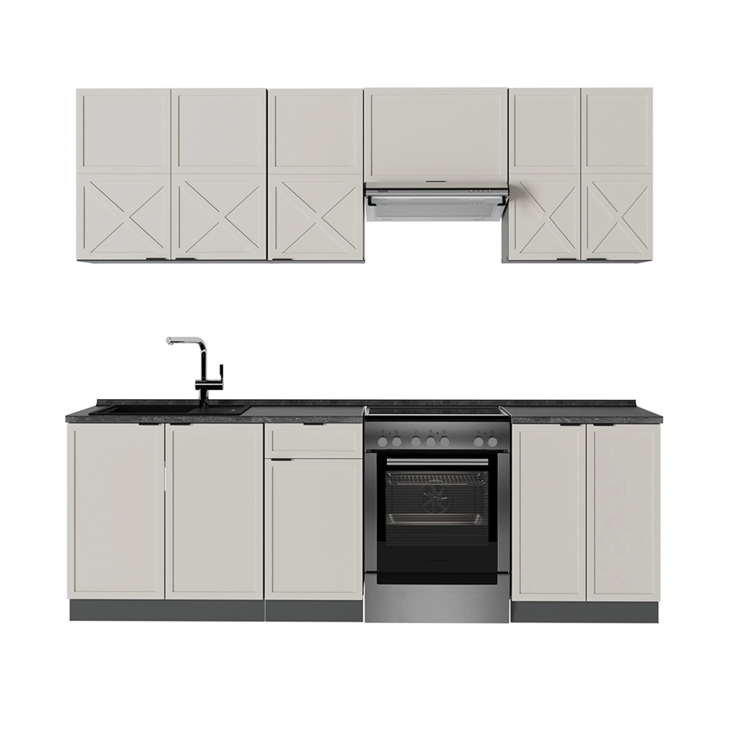 Vicco Fame-Line Küchenzeile GrauBeige/Anthrazit 240 cm AP Anthrazit günstig online kaufen