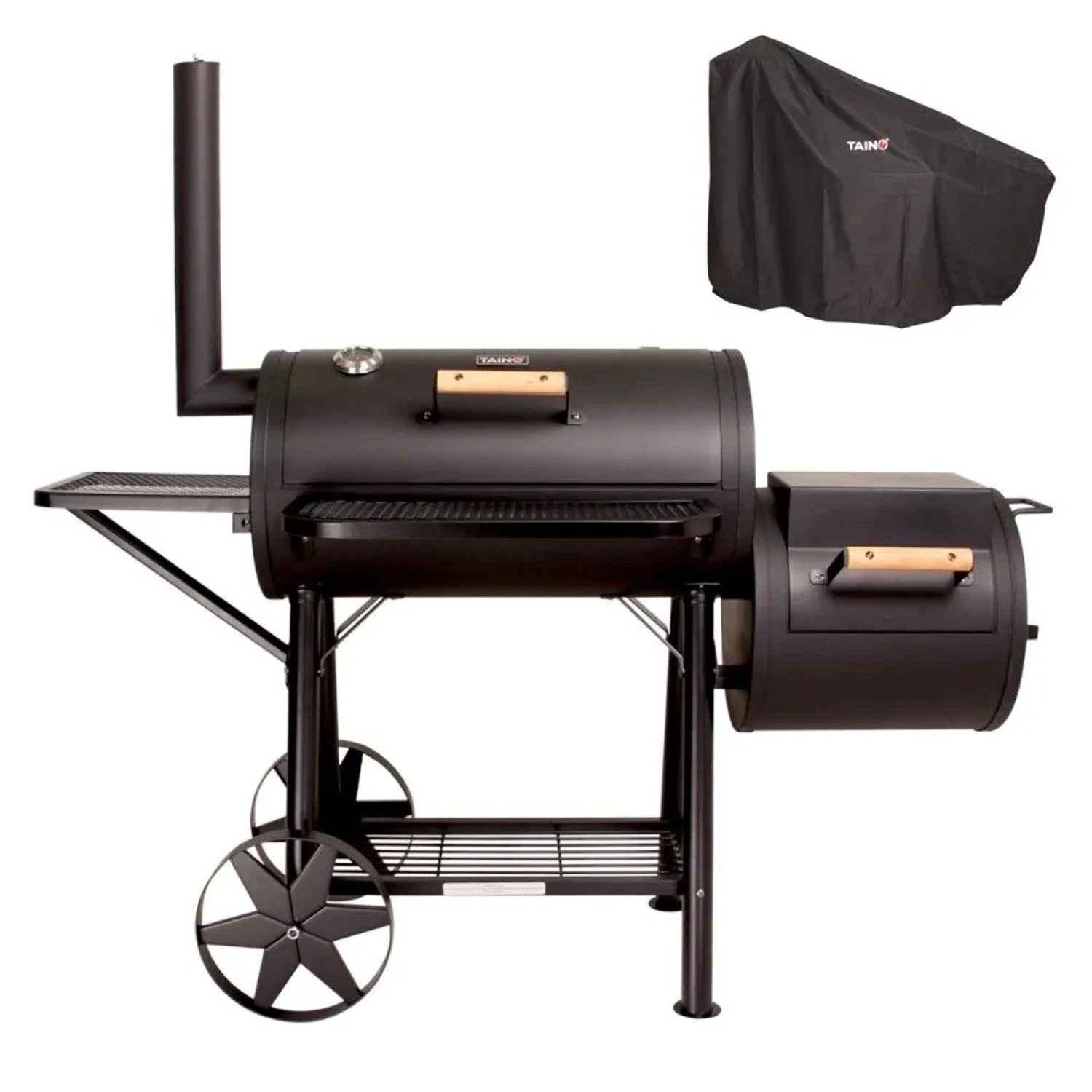 Taino Yuma Massiver Smoker BBQ Grillwagen Holzkohle Grill 90KG 3,5mm Set Haube