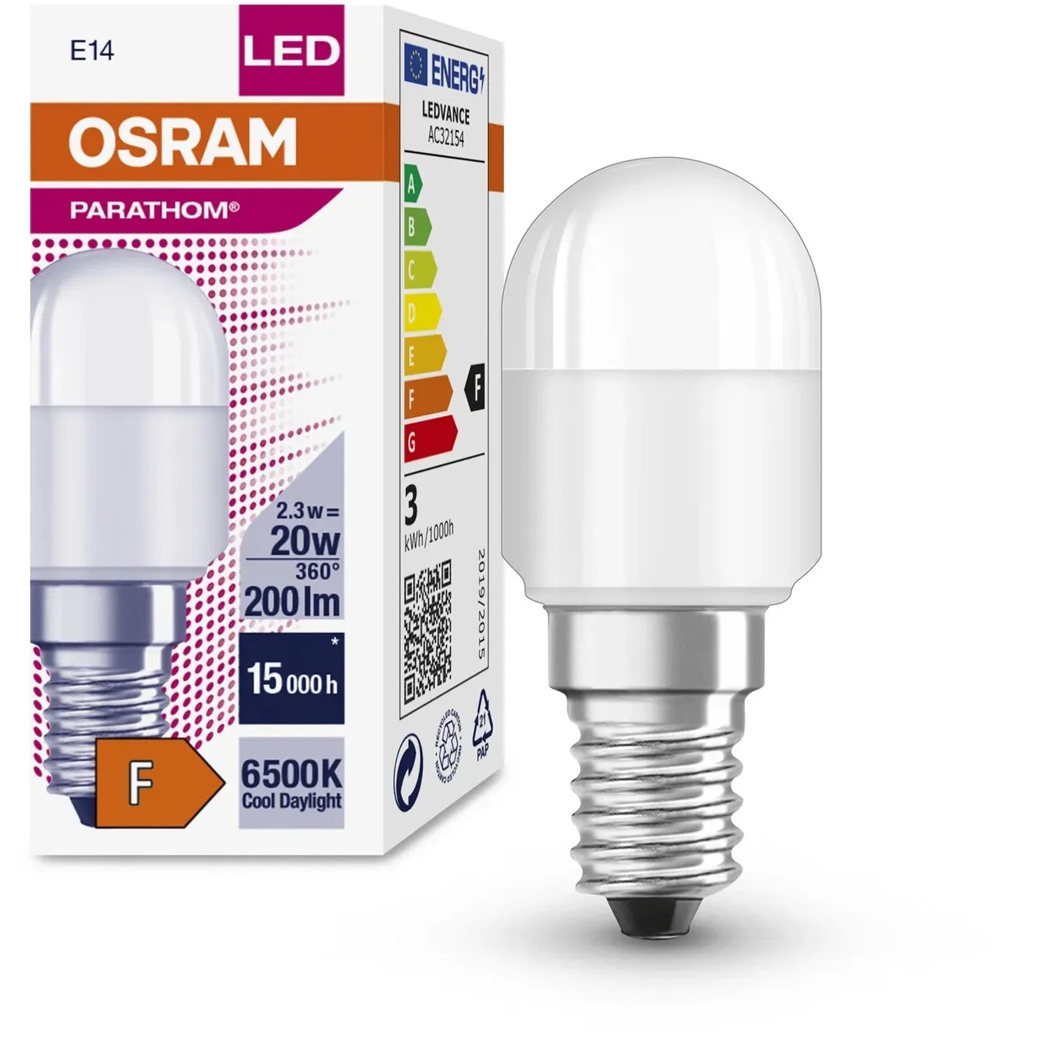 Osram LED Speziallampe T26 E14, 2,3W, Kaltweiß, für Kühlschrank & Nähmaschine.