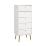 Weiße ebuy24 Bodo Kommode mit 5 Schubladen und Holzfüßen. Ideal für Schlafzimmer und Wohnzimmer.
