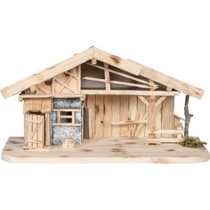 Helle HGD Weihnachtskrippe aus Massivholz, geeignet für Figuren bis 10 cm.