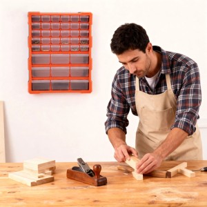 Relaxdays Kleinteilemagazin Kunststoff Schwarz Orange Erweiterbar 47 cm x 38 cm x 16 cm 2,6 kg