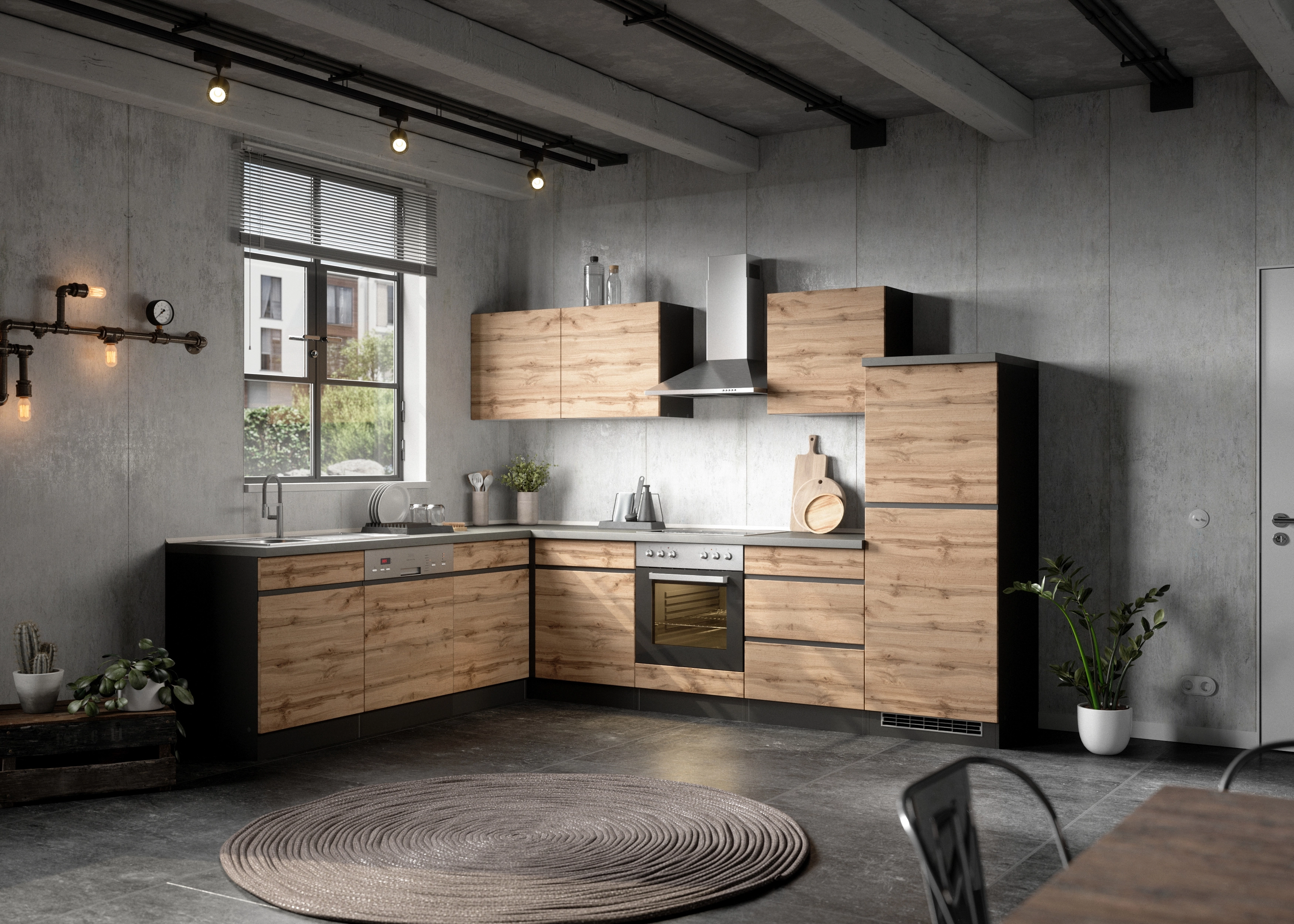 Held Möbel Küchen-Eckschrank Turin 120 cm OBI bei kaufen Wotaneiche/Graphit