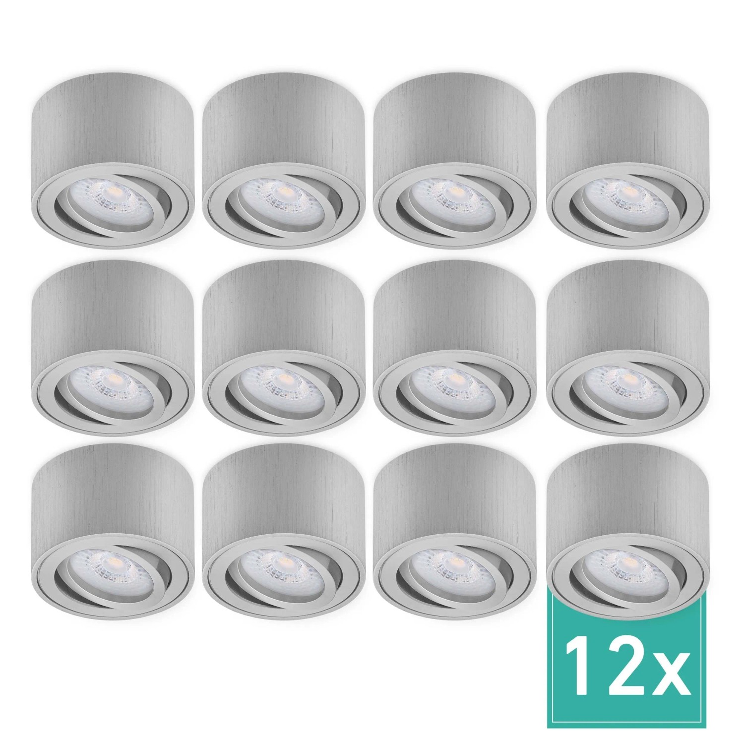 Oktaplex Lile S 12er Set LED-Aufbaustrahler Dimmbar Schwenkbar Alu Gebürstet 4,9W Neutralweiß 4000K 230V Aufbauspots