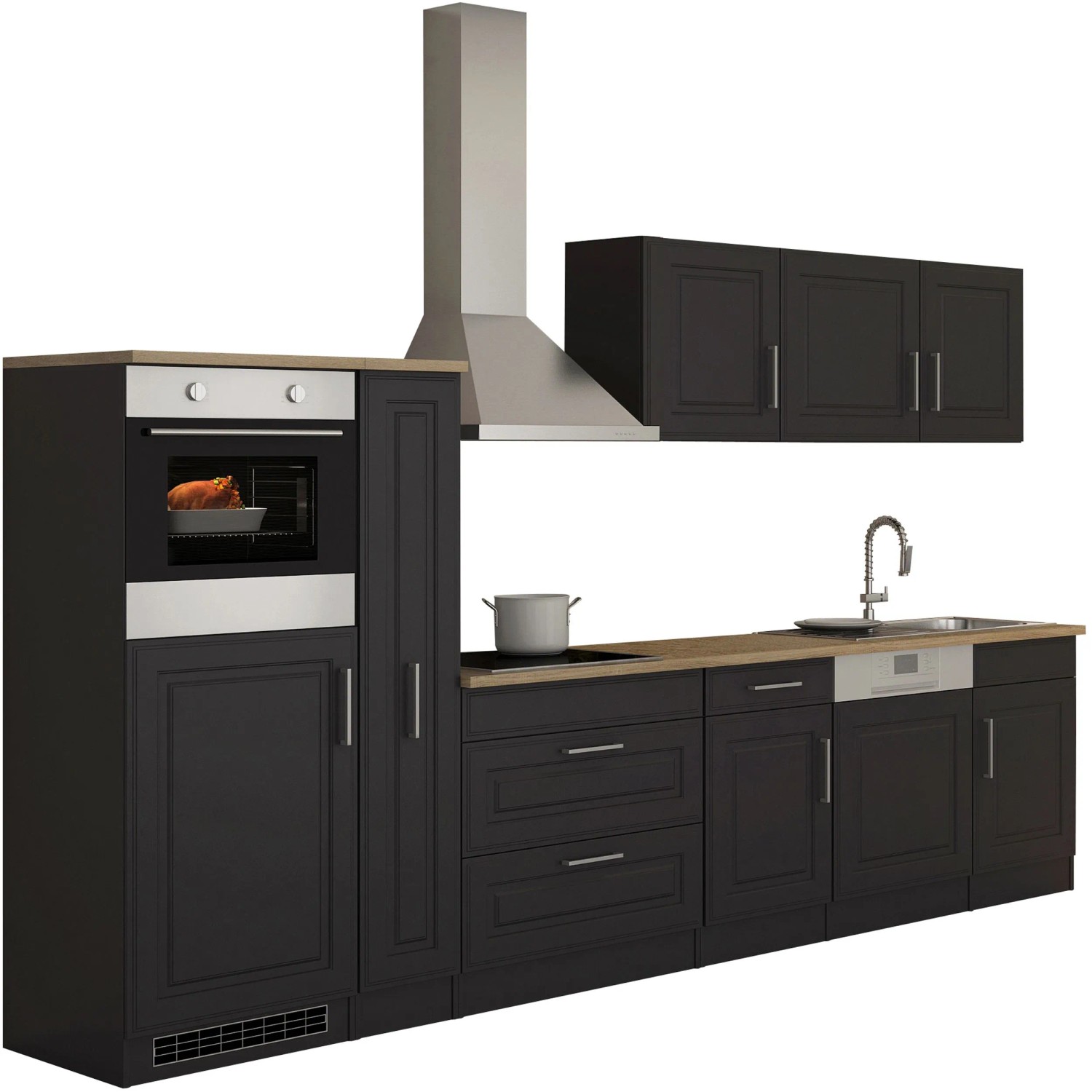 Held Möbel Küchenzeile Rom 330 cm Landhaus Grau Matt mit E-Geräten günstig online kaufen