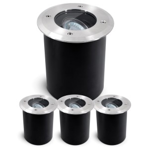 4er Set schwenkbare Juavi Bodeneinbaustrahler, silber/schwarz, IP67, ohne Leuchtmittel.